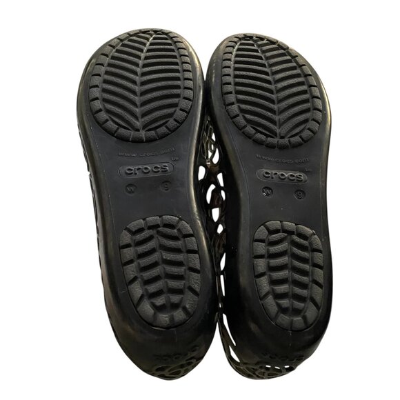 Crocs Isabella Jelly Ballet Flats Size 9 Black Floral Cutout Open Toe Shoes - Picture 5 of 6